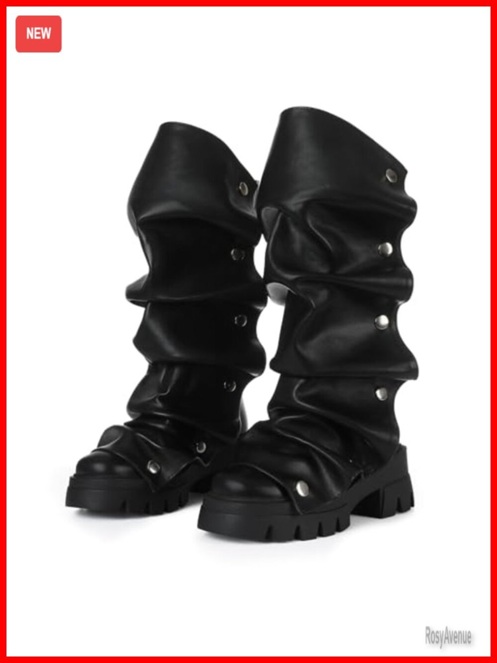 Slouchy Fold Over Mid Calf Boots Women Chunky Heel Pull On